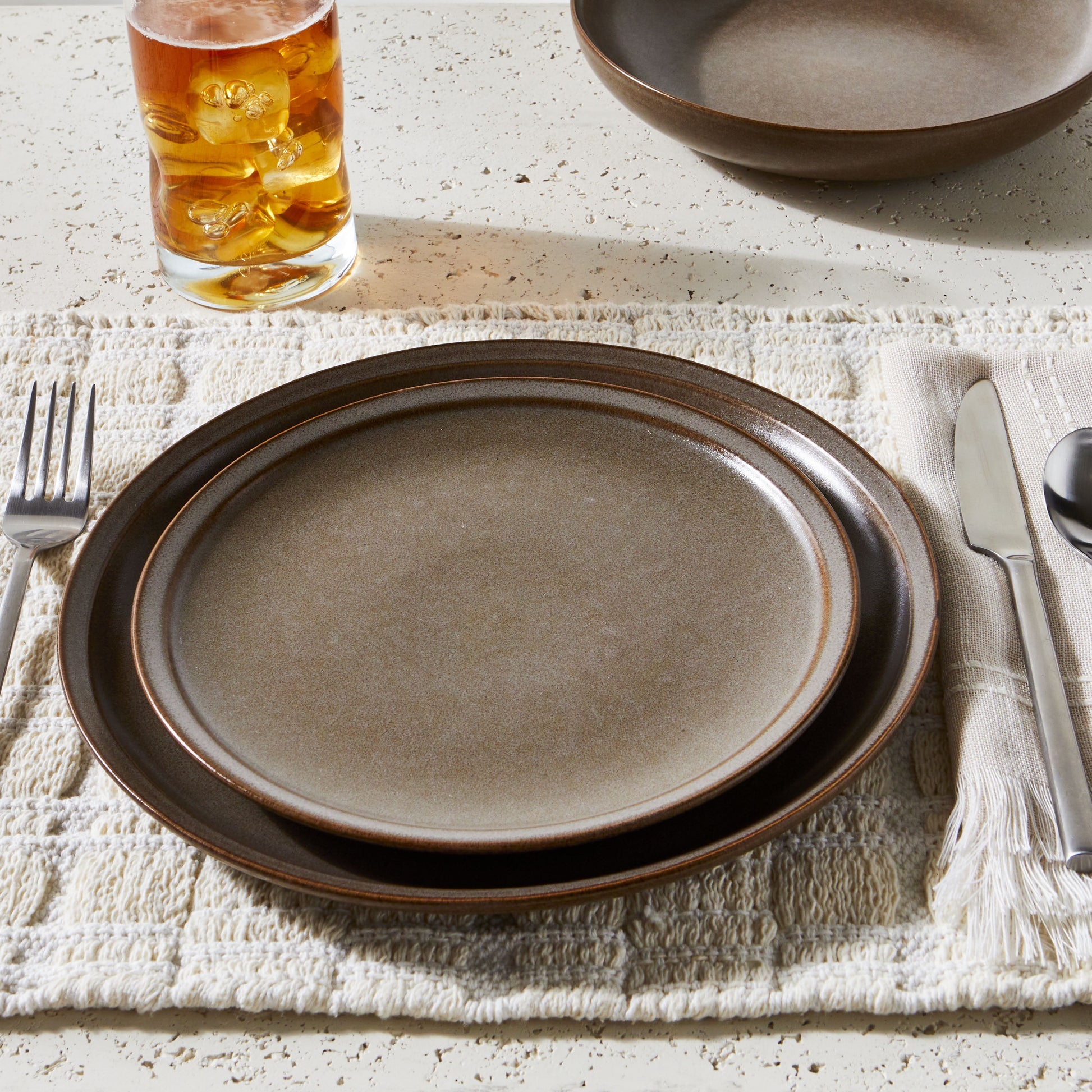 Better Homes and Gardens Banks Brown 12-Piece Stoneware Plates & Bowls Dinnerware Set
