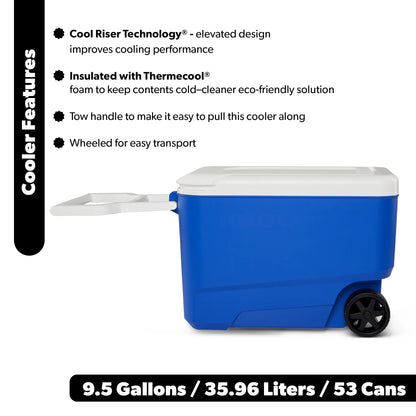 38 QT Wheelie Cool Hard Sided Cooler with Wheels, Blue