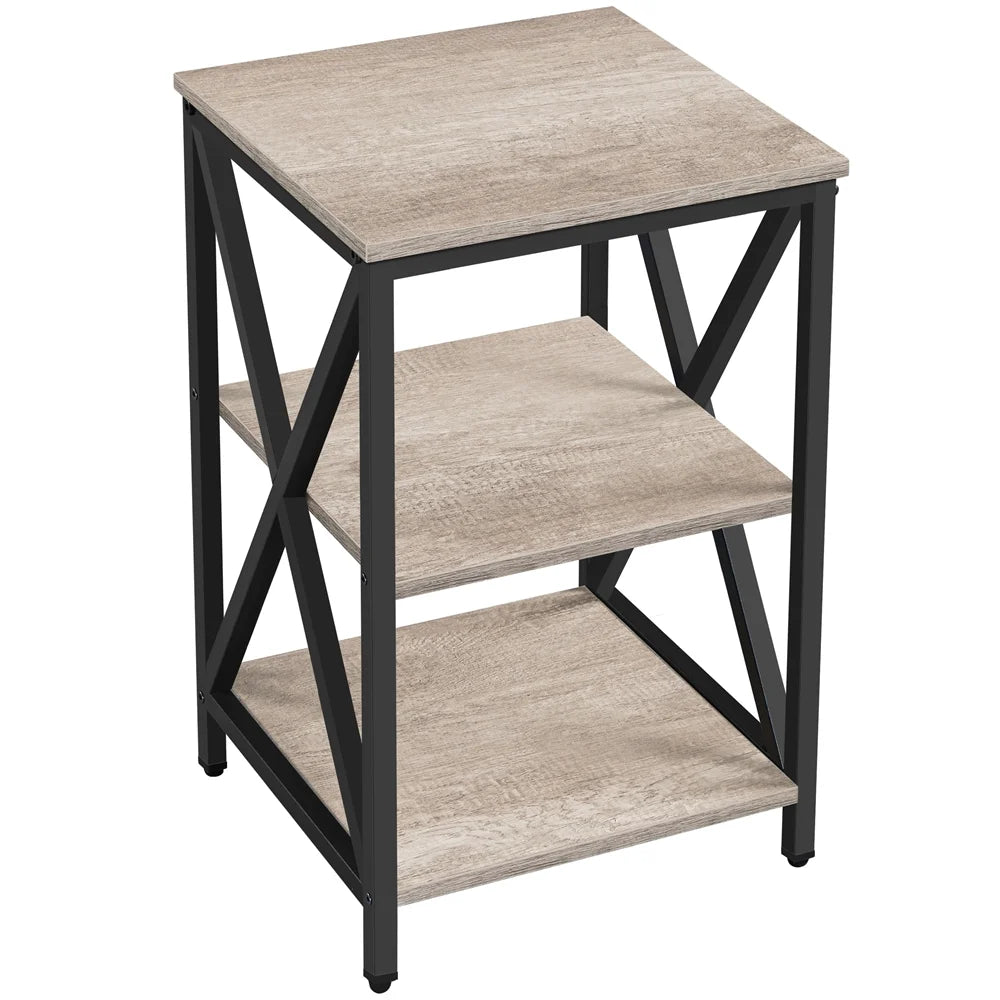 3 Tier X Frame Side Table for Living Room, Gray