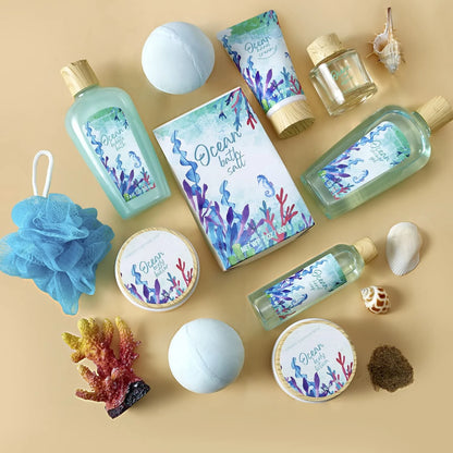 Bath Gift Baskets for Women - 12 Pcs Ocean Spa Gift Sets, Luxury Valentines Day Gifts for Her