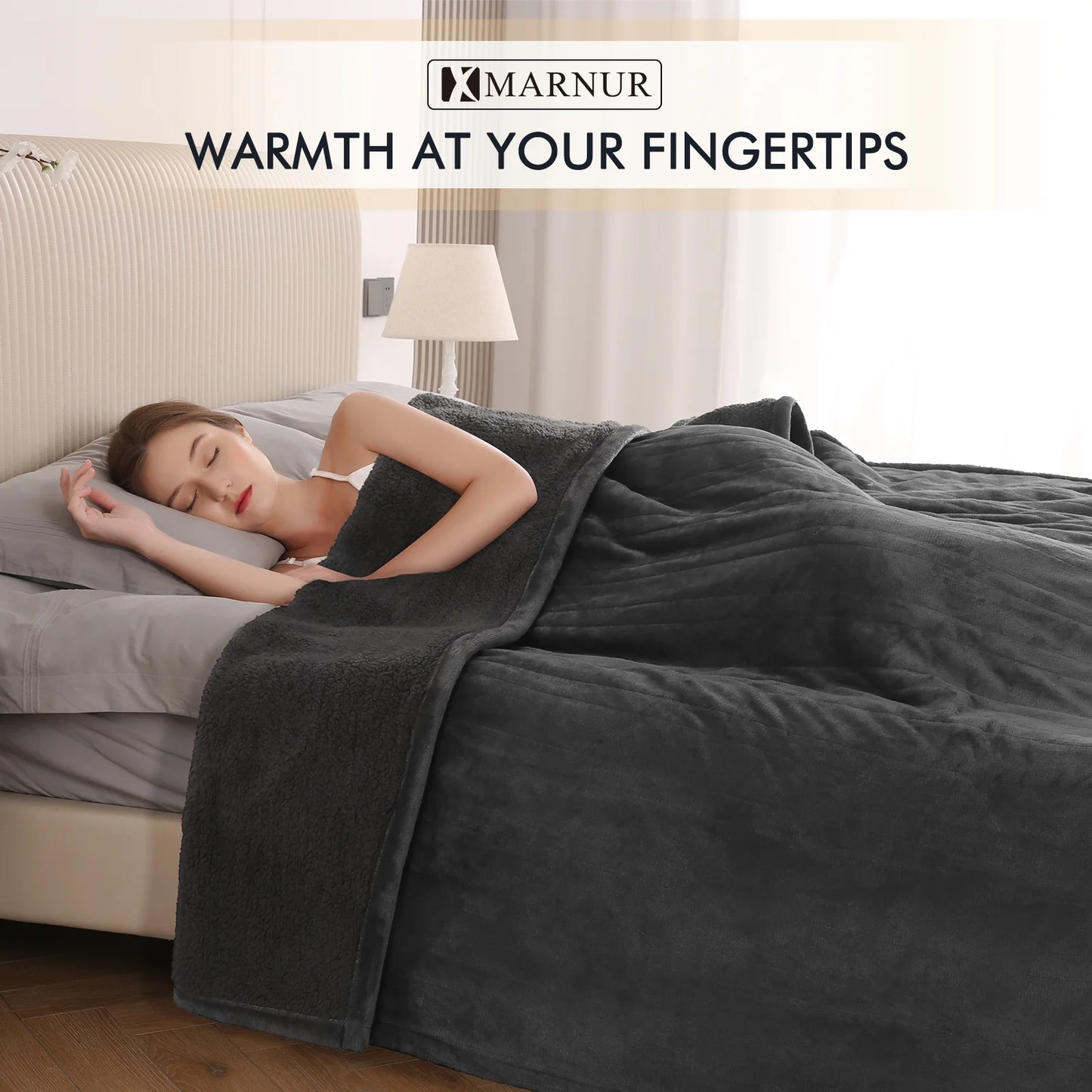 Heated Blanket Queen Size 84''X90'', Fast Heating with Dual Controllers Electric Blanket, 10 Heating Levels, 10H Timer, Preheat Function - Gray