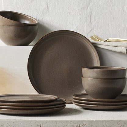 Better Homes and Gardens Banks Brown 12-Piece Stoneware Plates & Bowls Dinnerware Set