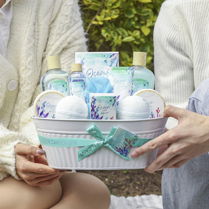 Bath Gift Baskets for Women - 12 Pcs Ocean Spa Gift Sets, Luxury Valentines Day Gifts for Her
