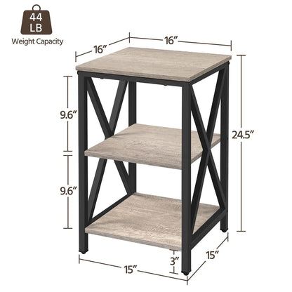 3 Tier X Frame Side Table for Living Room, Gray