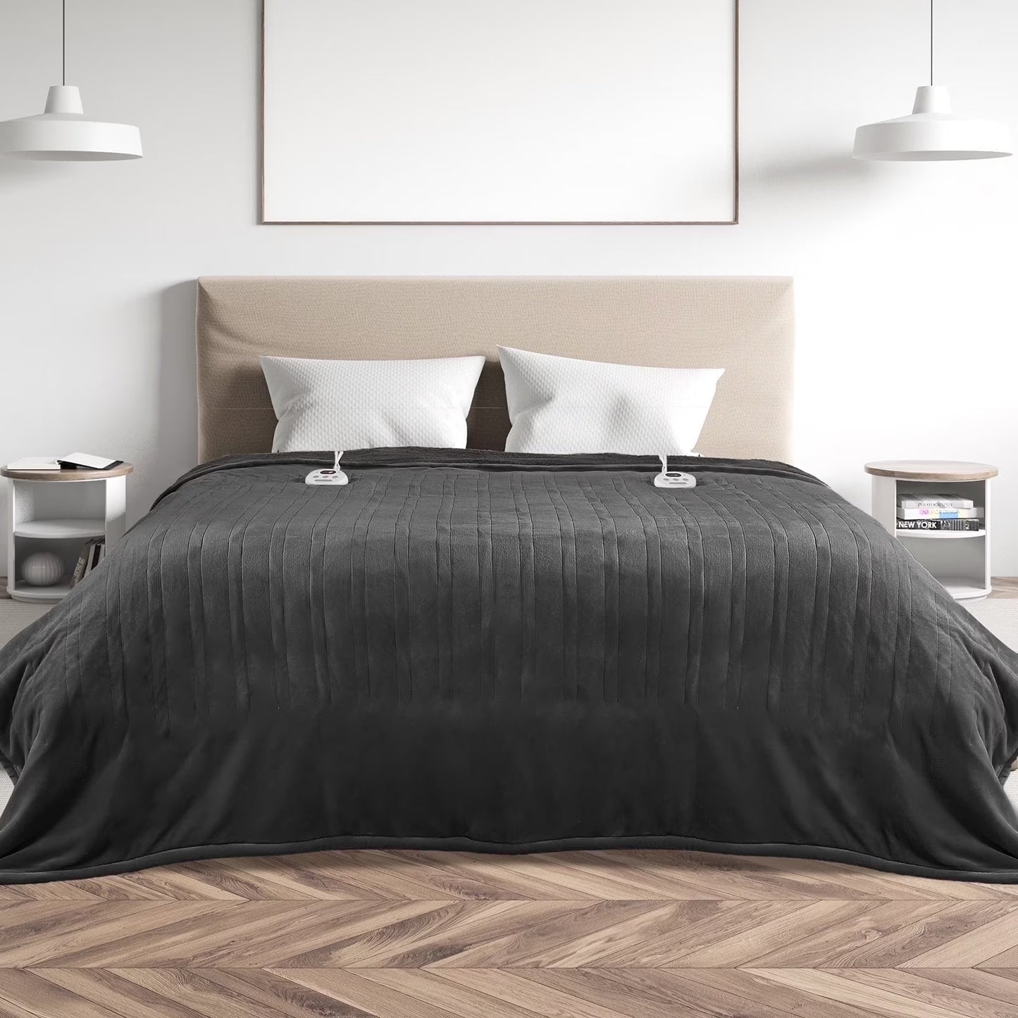 Heated Blanket Queen Size 84''X90'', Fast Heating with Dual Controllers Electric Blanket, 10 Heating Levels, 10H Timer, Preheat Function - Gray