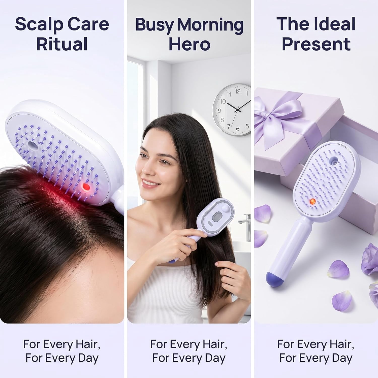 Electric Spray Air Cushion Massage Comb, 2026 Electric Spray Massage Comb, Rechargeable & Detangling, Essential Oil Mist Anti-Static Aromatherapy Haircare Comb for Girls Women (Purple)