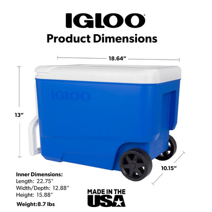 38 QT Wheelie Cool Hard Sided Cooler with Wheels, Blue